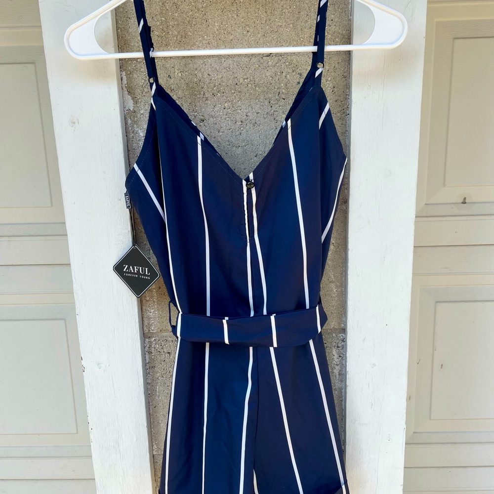 Blue & White Striped Romper